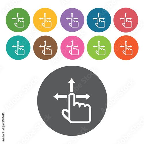 direction icons set. Round colourful 12 buttons. Vector illustra