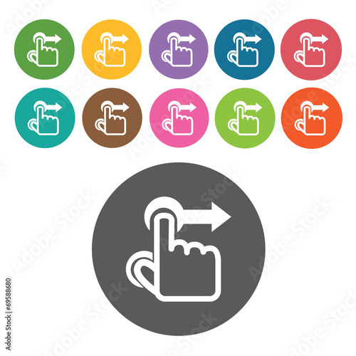 2 finger drag icons set. Round colourful 12 buttons. Vector illu