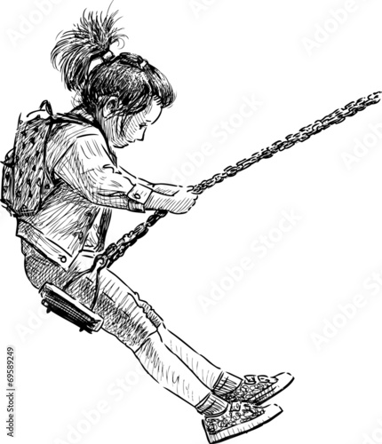 little girl on a swing