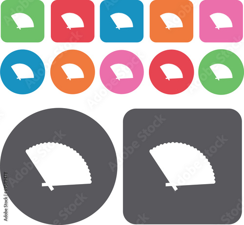 Paper fan icons set. Round and rectangle colourful 12 buttons. V