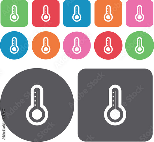 Thermometer icons set. Round and rectangle colourful 12 buttons.