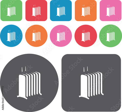 Heater icons set. Round and rectangle colourful 12 buttons. Vect