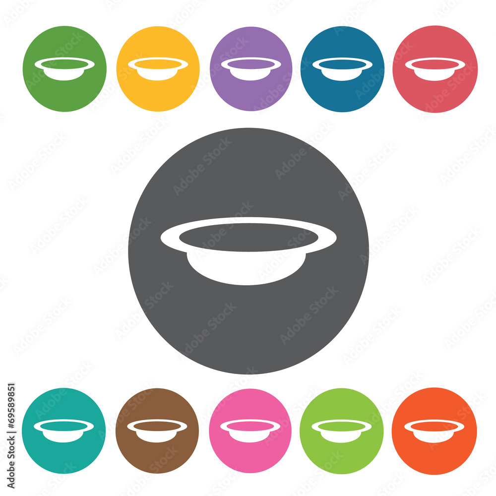 Soup bowl icons set. Round colourful 12 buttons. Vector illustra