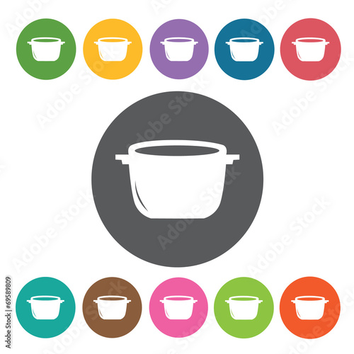 Pot icons set. Round colourful 12 buttons. Vector illustration e