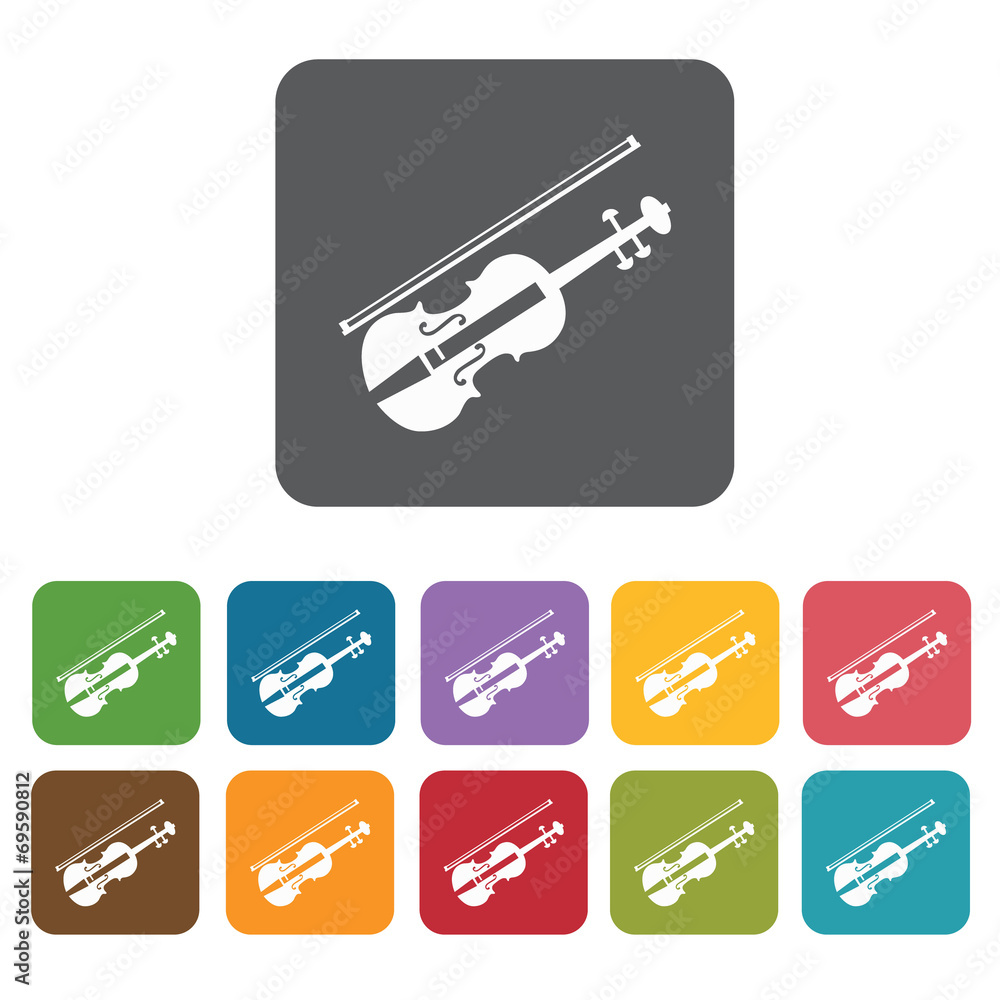 Violin icons set. Rectangle colourful 12 buttons. Vector illustr Violin icons set. Rectangle colourful 12 buttons. Vector illustr