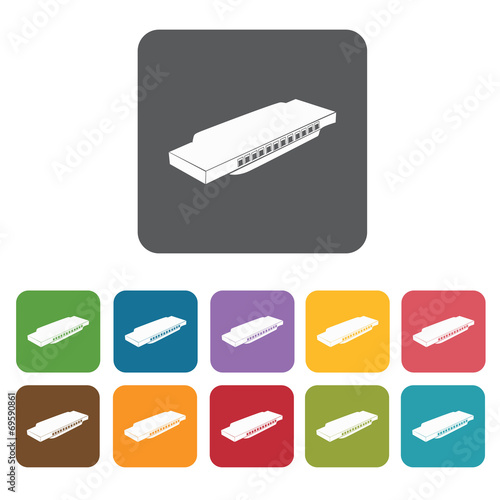 Harmonica icons set. Rectangle colourful 12 buttons. Vector illu
