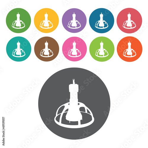 Chicken feeder icons set. Round colourful 12 buttons. Vector ill