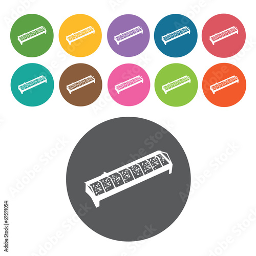 Chicken feeder vector icons set. Round colourful 12 buttons. Vec