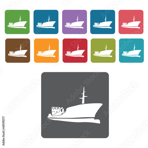 Cargo ship icons set. Rectangle colourful 12 buttons. Vector ill