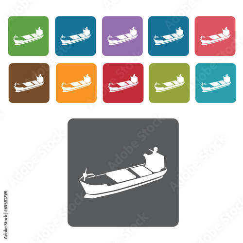 Tanker ship icons set. Rectangle colourful 12 buttons. Vector il