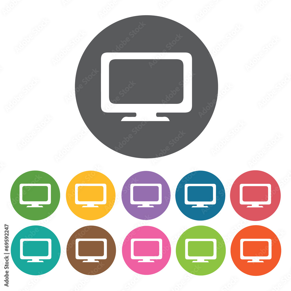 Monitor icons set. Round colourful 12 buttons. Vector illustrati Monitor icons set. Round colourful 12 buttons. Vector illustrati