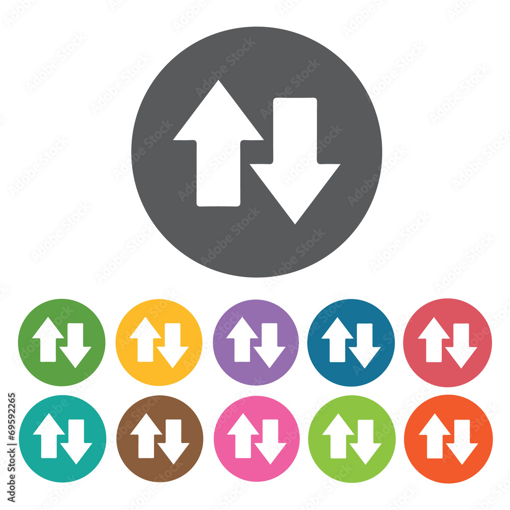 Arrow up and down icons set. Round colourful 12 buttons. Vector Arrow up and down icons set. Round colourful 12 buttons. Vector