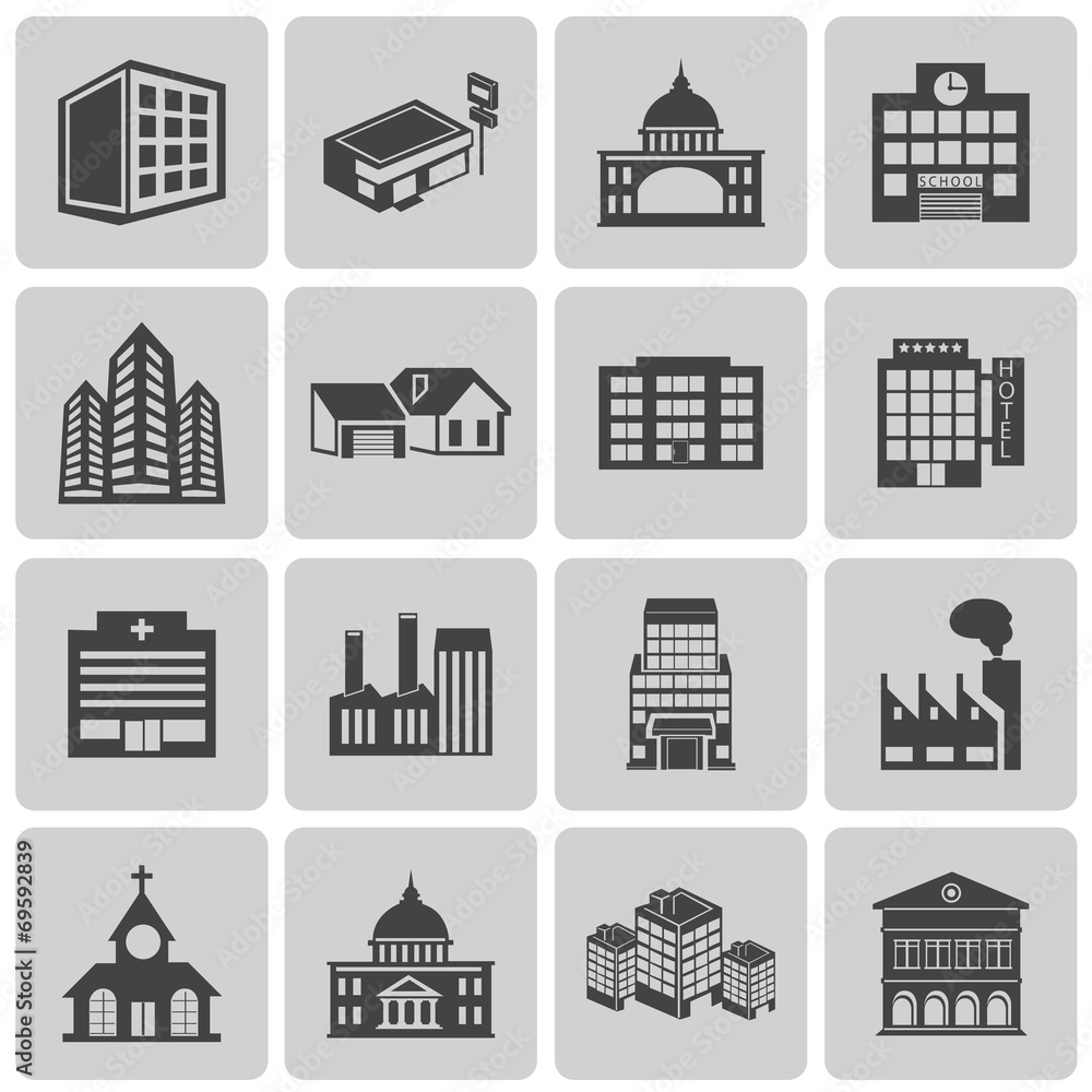 Building black Icons Set2. Vector illustration eps10