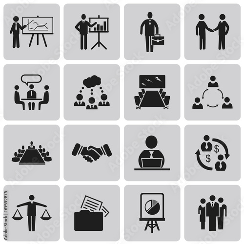 Business icons, management and human resources Black icon set1.