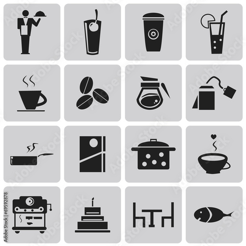 Vector Restaurant Food and Kitchen Black Icons Set2. Illustratio