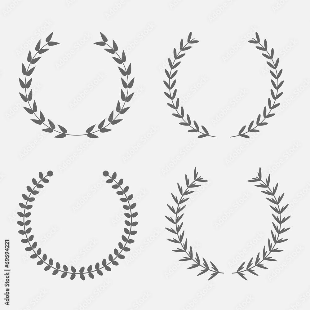 Set of silhouette round laurel foliate wheat wreaths. Award Flat Set of silhouette round laurel foliate wheat wreaths. Award Flat
