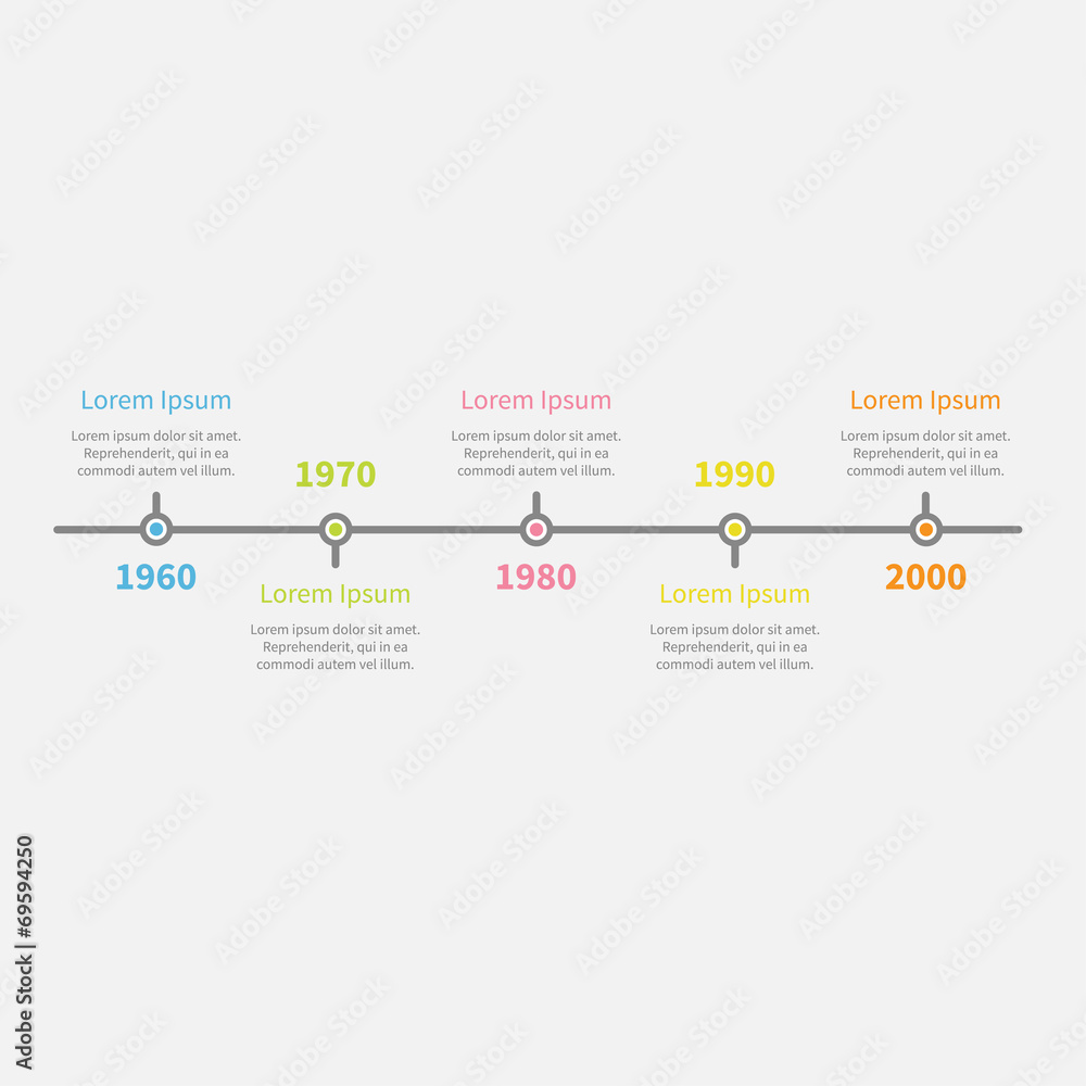 Timeline Infographic with color text. Template. Flat Timeline Infographic with color text. Template. Flat