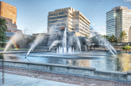 Building and fountain