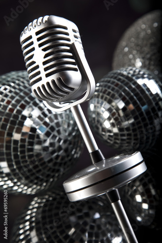 Microphone with disco balls