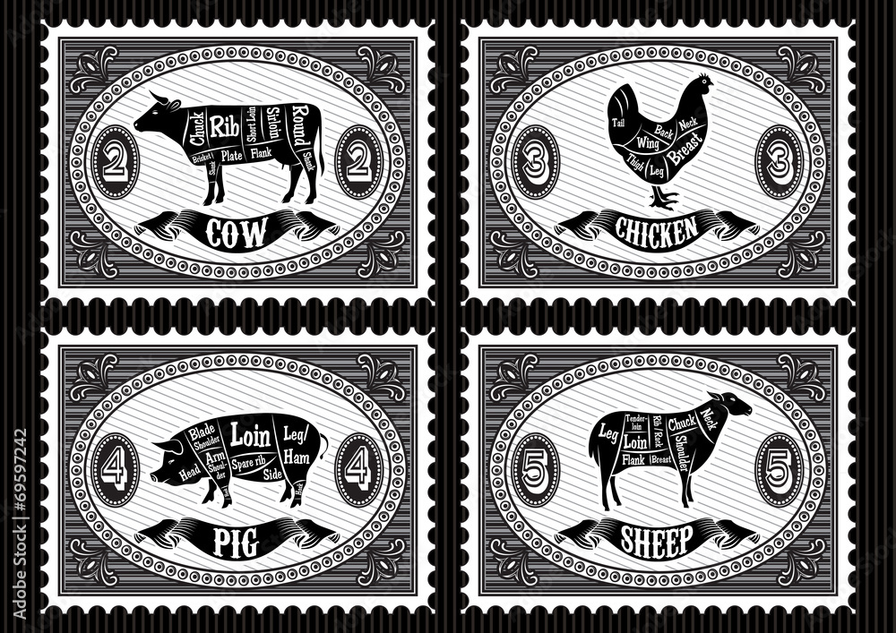 Obraz premium set of postage stamps with pets