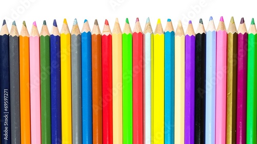 Colour pencils on white background