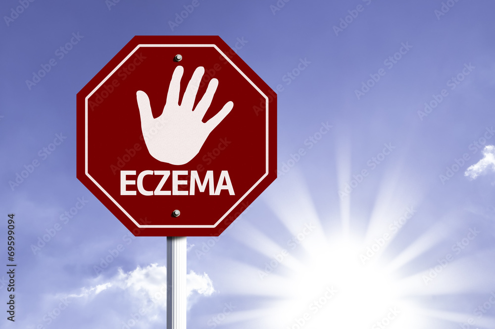 Stop Eczema red sign with sun background Stop Eczema red sign with sun background