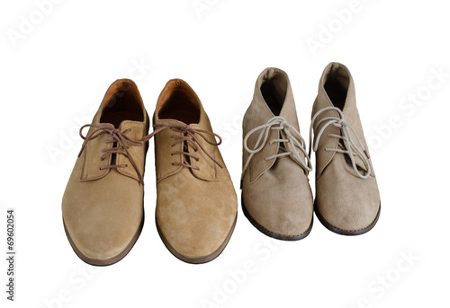 Man and Woman Suede Leather Shoes Isolated on White