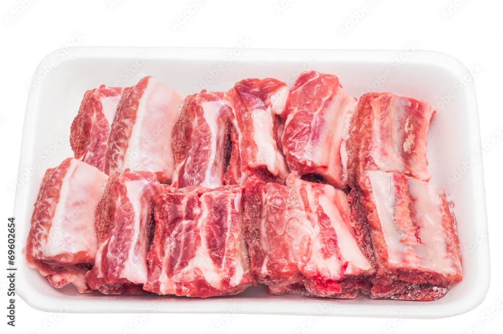 Fototapeta premium Frozen pork rib in the foam tray.