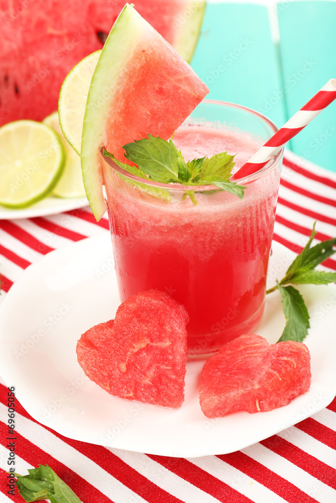 Watermelon cocktail on table, close-up Watermelon cocktail on table, close-up