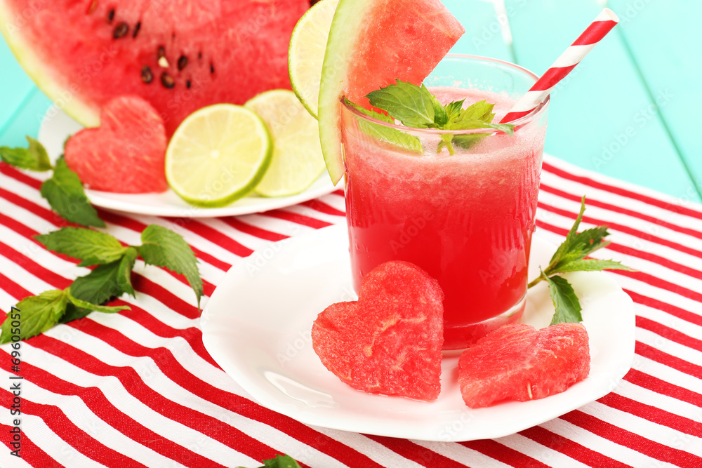 Watermelon cocktail on table, close-up Watermelon cocktail on table, close-up