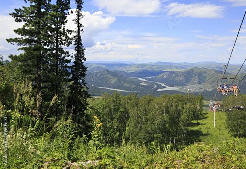 Ski lift in the summer landscape.