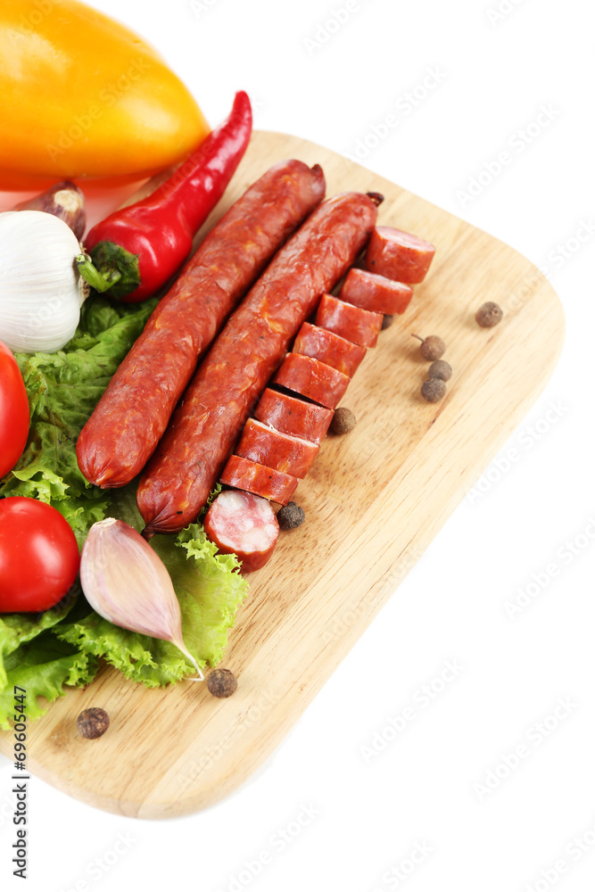 Smoked thin sausages and vegetables