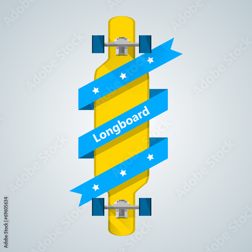 Ad layout for longboard with blue ribbon.