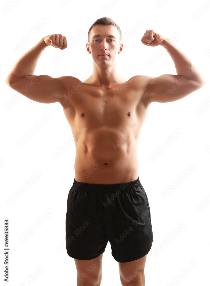 Handsome muscle young man isolated on white