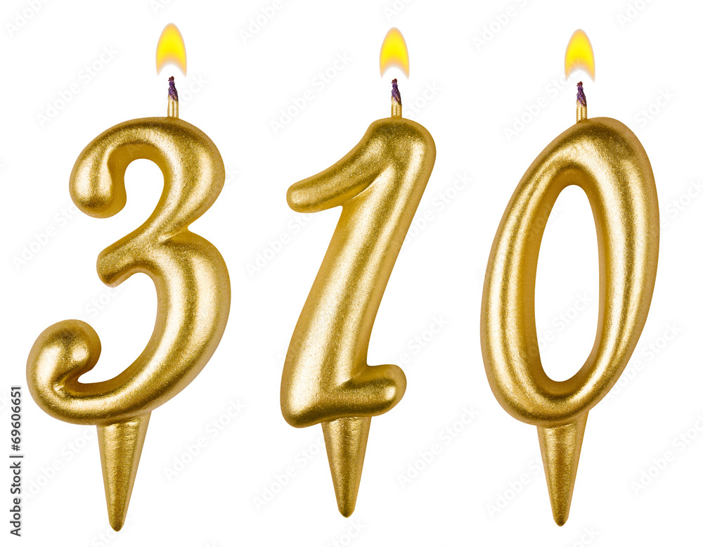 candles number three hundred ten isolated on white background candles number three hundred ten isolated on white background