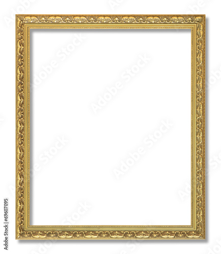 The antique gold frame on the white background