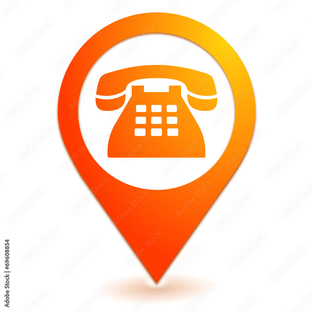 Vecteur Stock numéro de téléphone sur symbole localisation orange | Adobe  Stock
