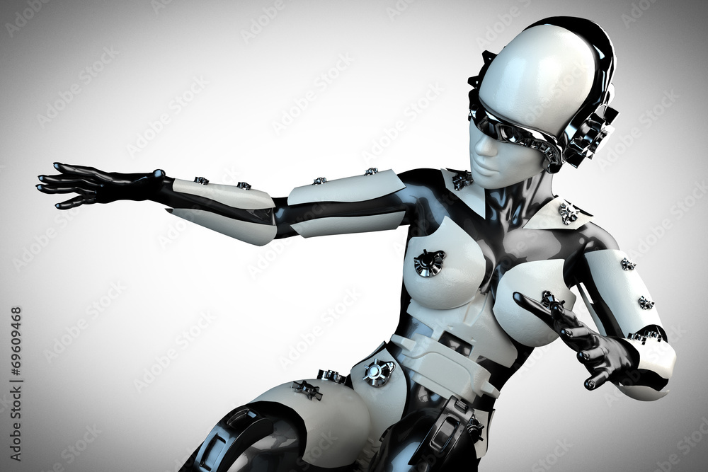 woman robot of steel and white plastic woman robot of steel and white plastic