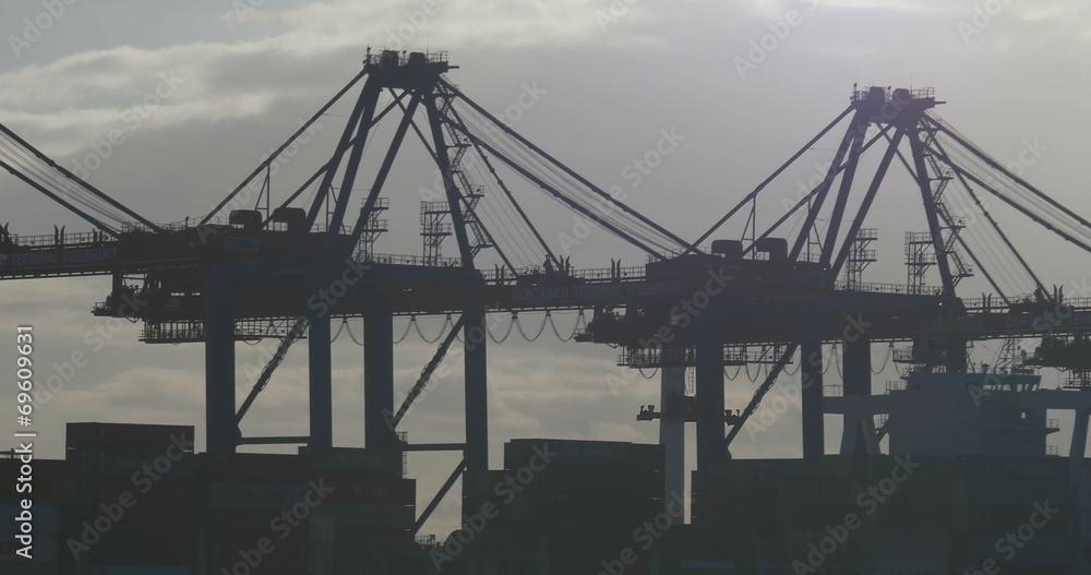 Cranes in harbor, loading ships, Hamburg, 4K Cranes in harbor, loading ships, Hamburg, 4K