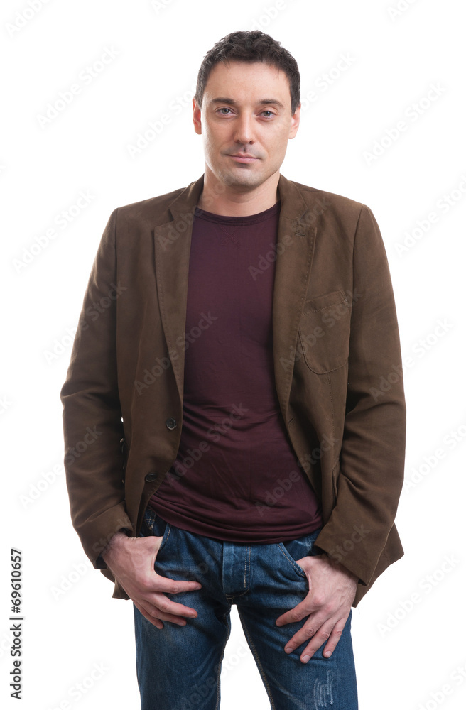 Fototapeta premium Young handsome man in suit smiling