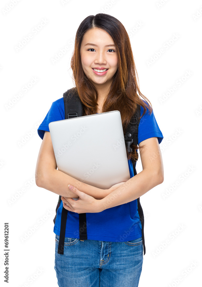 Student with backpack and laptop computer Student with backpack and laptop computer