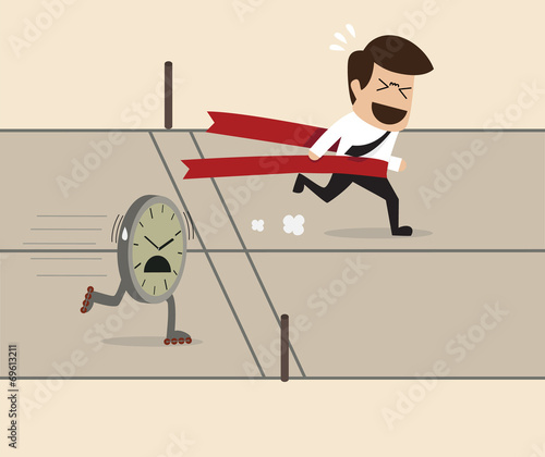 Businessman get win over a clock on the running track
