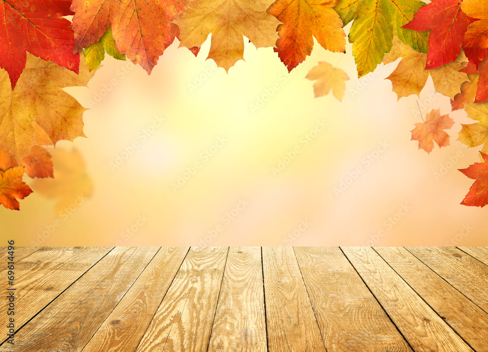 Obraz premium Background Autumn with wooden planks