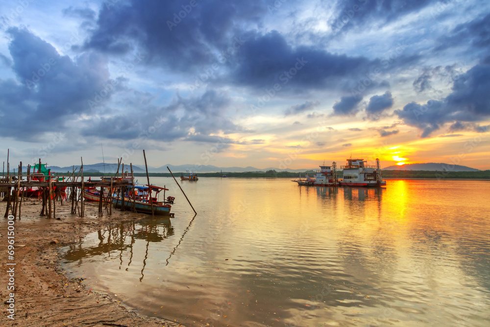 Sunrise at the river in Koh Kho Khao, Thailand