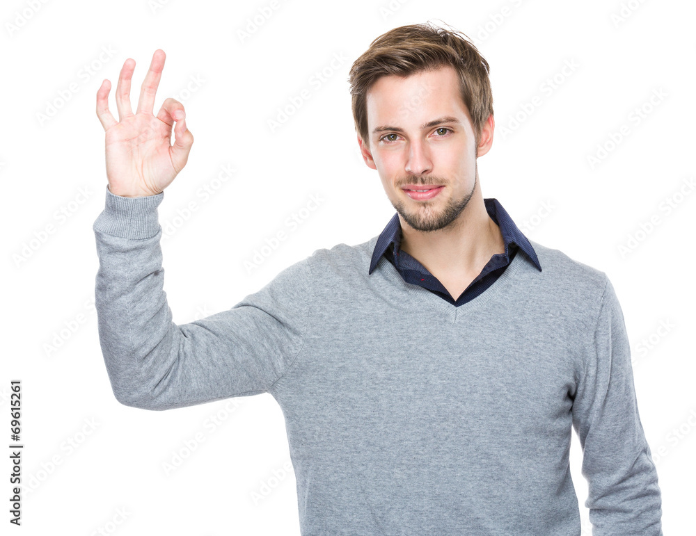 Caucasian man hand with ok sign Caucasian man hand with ok sign
