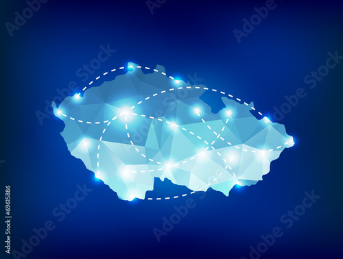 Czech Republic country map polygonal with spot lights places