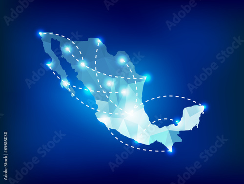 Mexico country map polygonal with spot lights places