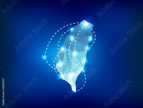 Taiwan country map polygonal with spot lights places