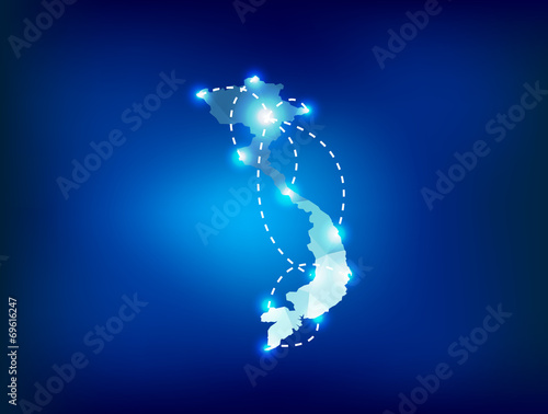 Vietnam country map polygonal with spot lights places