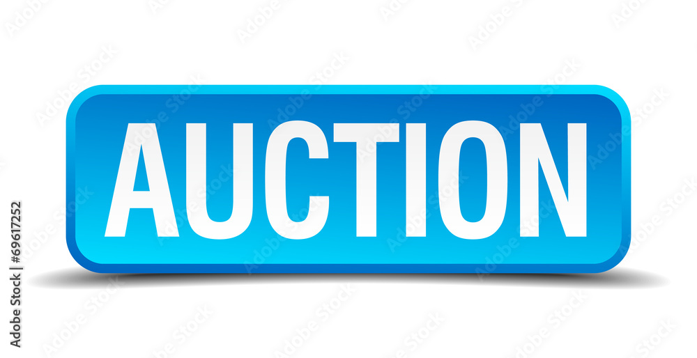 Auction blue 3d realistic square isolated button Auction blue 3d realistic square isolated button